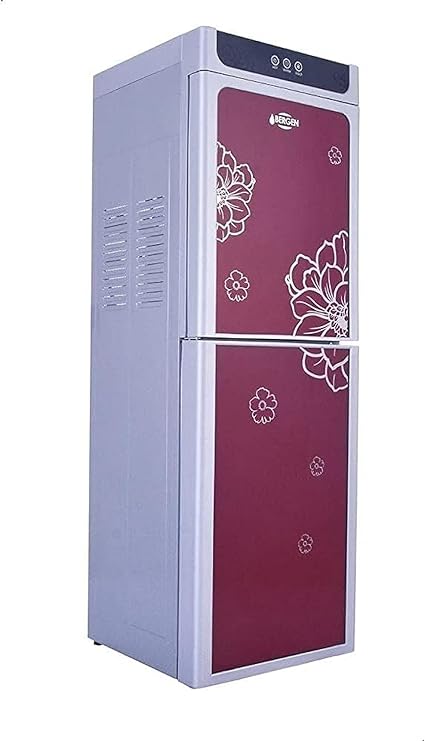 مبرد مياه بيرجن بحنفيتين بارد-ساخن ، استانلس ستيل، بثلاجة وفريزر، تصميم ابواب ميتاليك، موديل BYB87 - احمر