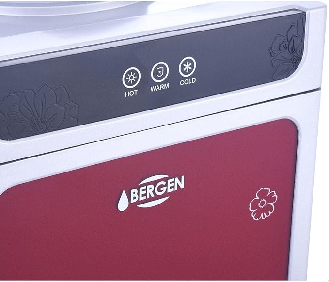 مبرد مياه بيرجن بحنفيتين بارد-ساخن ، استانلس ستيل، بثلاجة وفريزر، تصميم ابواب ميتاليك، موديل BYB87 - احمر - الصورة 3