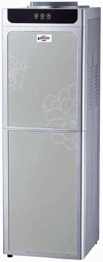 مبرد مياه بيرجن بحنفيتين بارد-ساخن ، استانلس ستيل، بثلاجة وفريزر، تصميم ابواب ميتاليك، موديل BYB87 - سيلفر