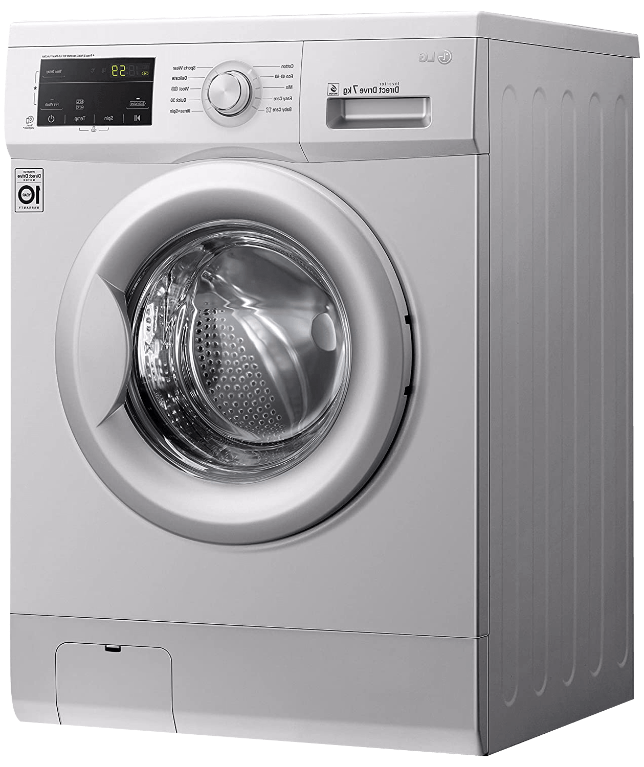 غسالة ملابس ال جي اتوماتيك تحميل أمامي، 7 كجم، موتور انفرتر، فضي - FH2J3QDNG5