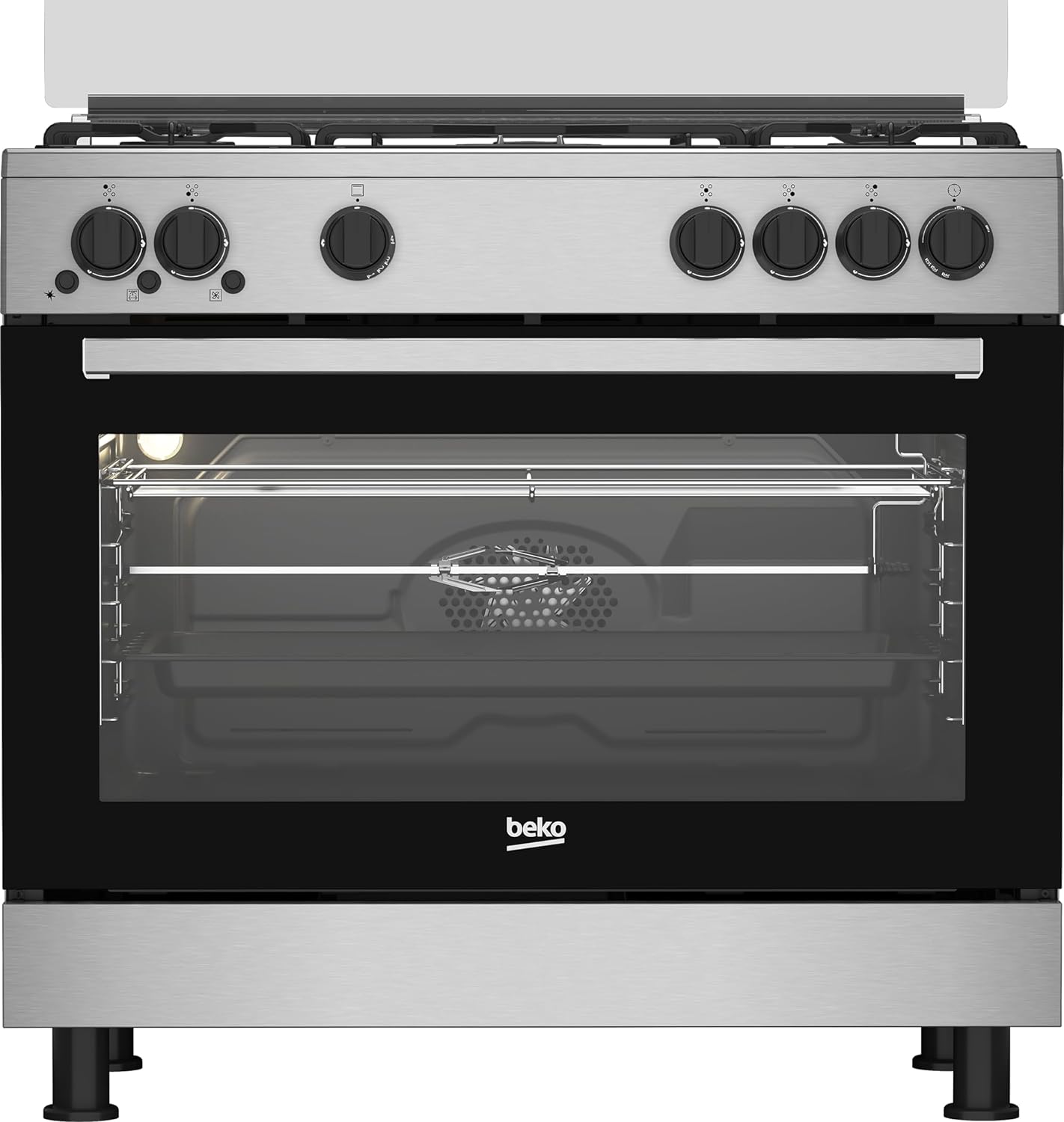 بيكو بوتاجاز 90 سم 5 شعلة 4 غاز+1 شعلة مقلاة أمان كامل اسود GGR15115DXNB - الصورة 2