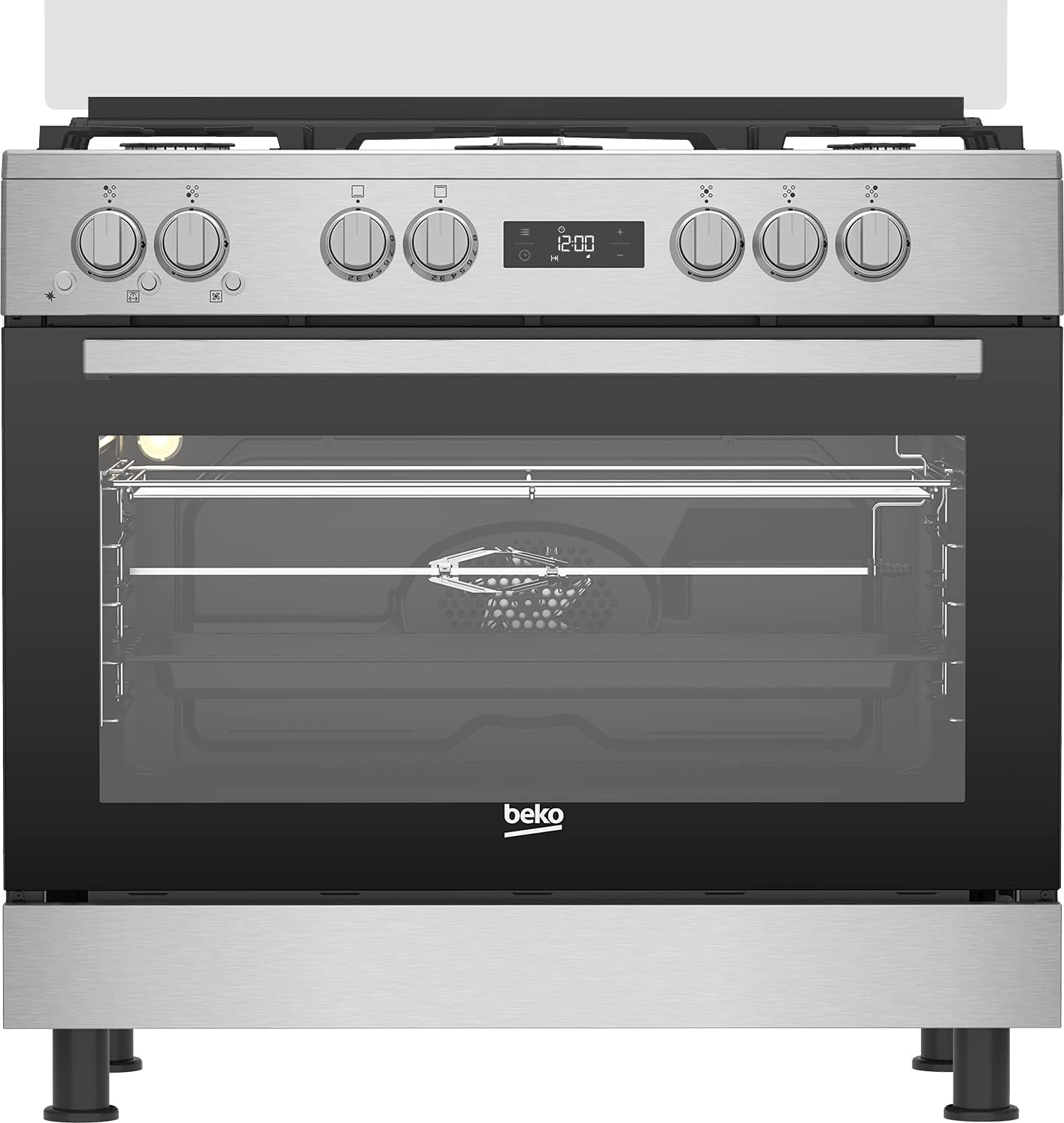 بيكو بوتجاز بيكو 5 شعلة حماية كاملة من الستانلس ستيل مع 2 مروحة طبخ، مقاس 90 سم - موديل GGR 15325 FX NS