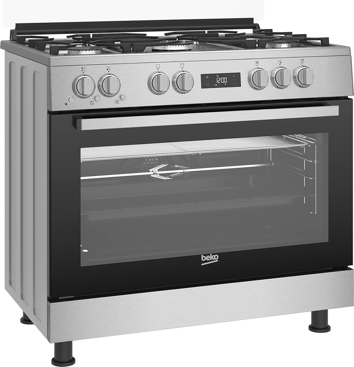 بيكو بوتجاز بيكو 5 شعلة حماية كاملة من الستانلس ستيل مع 2 مروحة طبخ، مقاس 90 سم - موديل GGR 15325 FX NS - الصورة 2