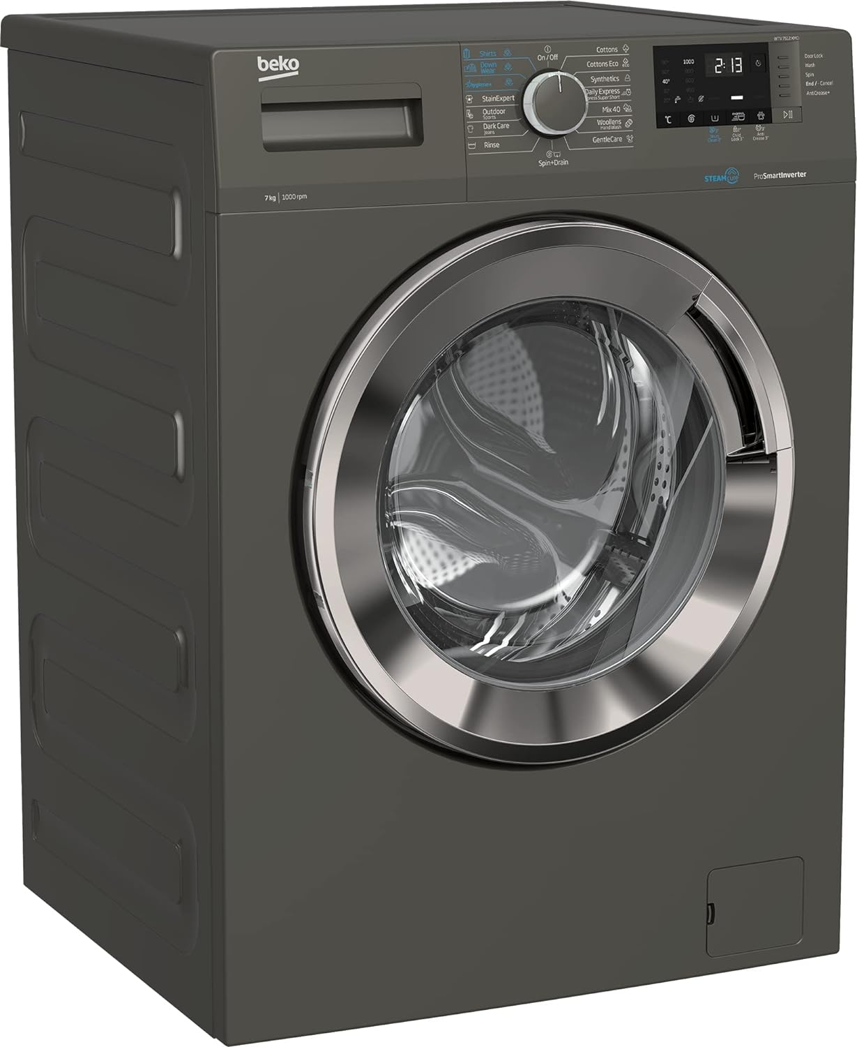 بيكو غسالة ملابس فول أوتوماتيك 7 كيلو 1000 لفة ديجيتال بالبخار انفرتر رمادي WTV 7512 XMCI2 - الصورة 2