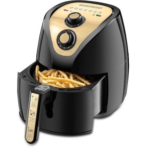 Black+Decker AF250G-B5 Air Fryer with Rapid Air Covection Technology, 2.5 Liter, 800 g - Black and Gold