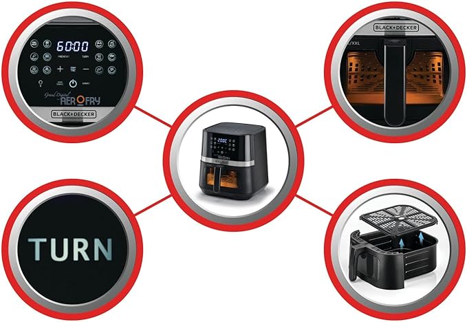 قلايه هوائية بلاك اند ديكر كبيرة الحجم 12 في 1 بشاشة تعمل باللمس بسعة 5.8 لتر و2 كيلوجرام وقدرة 1800 واط AF5800-B5 أسود - الصورة 4