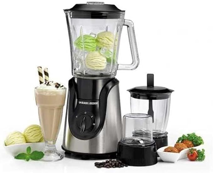 بلاك اند ديكر خلاط زجاجي مع مطحنة ومفرمة 600 واط - ابيض واسود، BX600G-B5 - الصورة 2