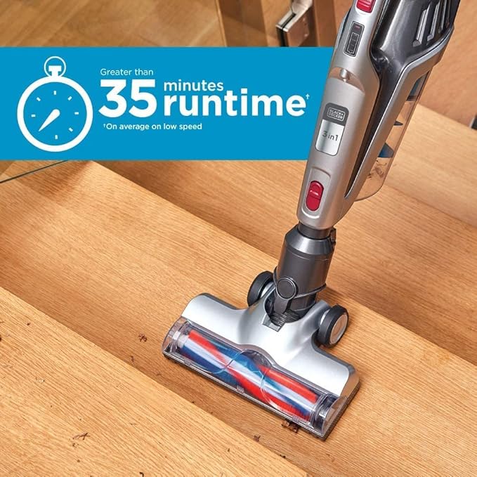 مكنسة كهربائية عمودية لاسلكية 3 في1 من بلاك اند ديكر ببطارية ليثيوم ايون 21.6 فولت و2 امبير في الساعة وسعة 500 مل مع شاحن، لون احمر - BHFE620J-GB - الصورة 2