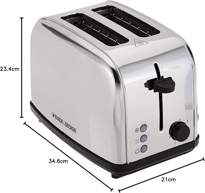 Black & Decker 2 Slice Cool Touch Toaster, Silver - Et222-B5, Stainless Steel Material - Image 2