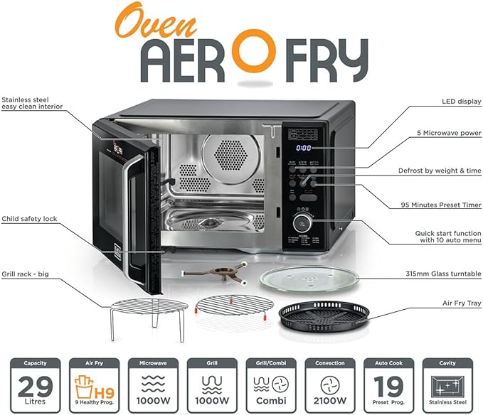 فرن ميكروويف بلاك+ديكر ديجيتال 4 في 1 مع مقلاة هوائية، شواية وحرارة، 29 لتر، أسود - MZAF2910-B5، - الصورة 5
