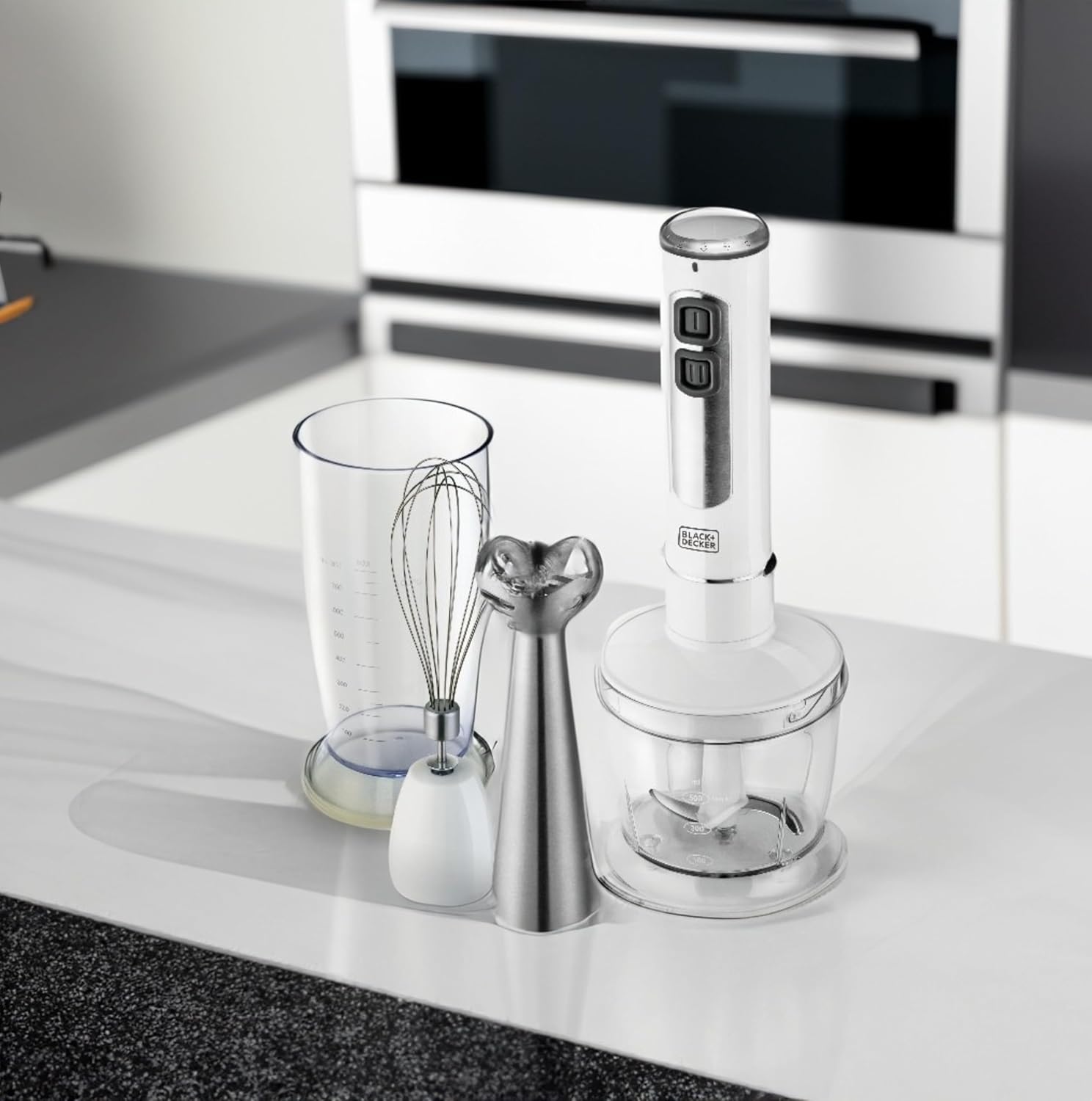 بلاك اند ديكر 400 واط خلاط 4 في 1 مع قطاعة وخفاقة، ابيض - SB4000-B5 - الصورة 2