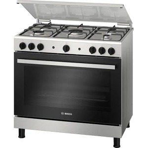 بوتاجاز غاز بوش سلسلة 2 ، 90 × 60 سم، 5 شعلات، ستانلس ستيل، فرن سعة 125 لتر، فضي - HGV1F0U50S