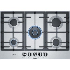 Bosch Series 6 built-in Gas hob 75 cm, Stainless steel, 5 Burners - Cast iron with rubber feet - PCQ7A5B90