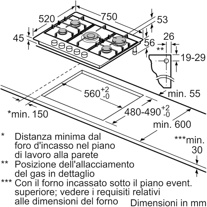 مسطح بوش بـ 5 شعلات من الفولاذ المقاوم للصدأ والحديد المصبوب مع أقدام مطاطية سيريز 6 ، 75 سم - PCQ7A5B90 - الصورة 5