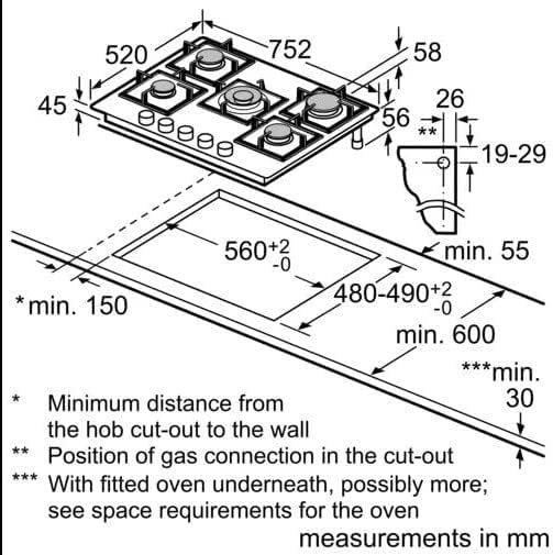 BOSCH GAS HOB 5 BURNERS 75 CM HARD GLASS BLACK PPQ7A6B20 - Image 5
