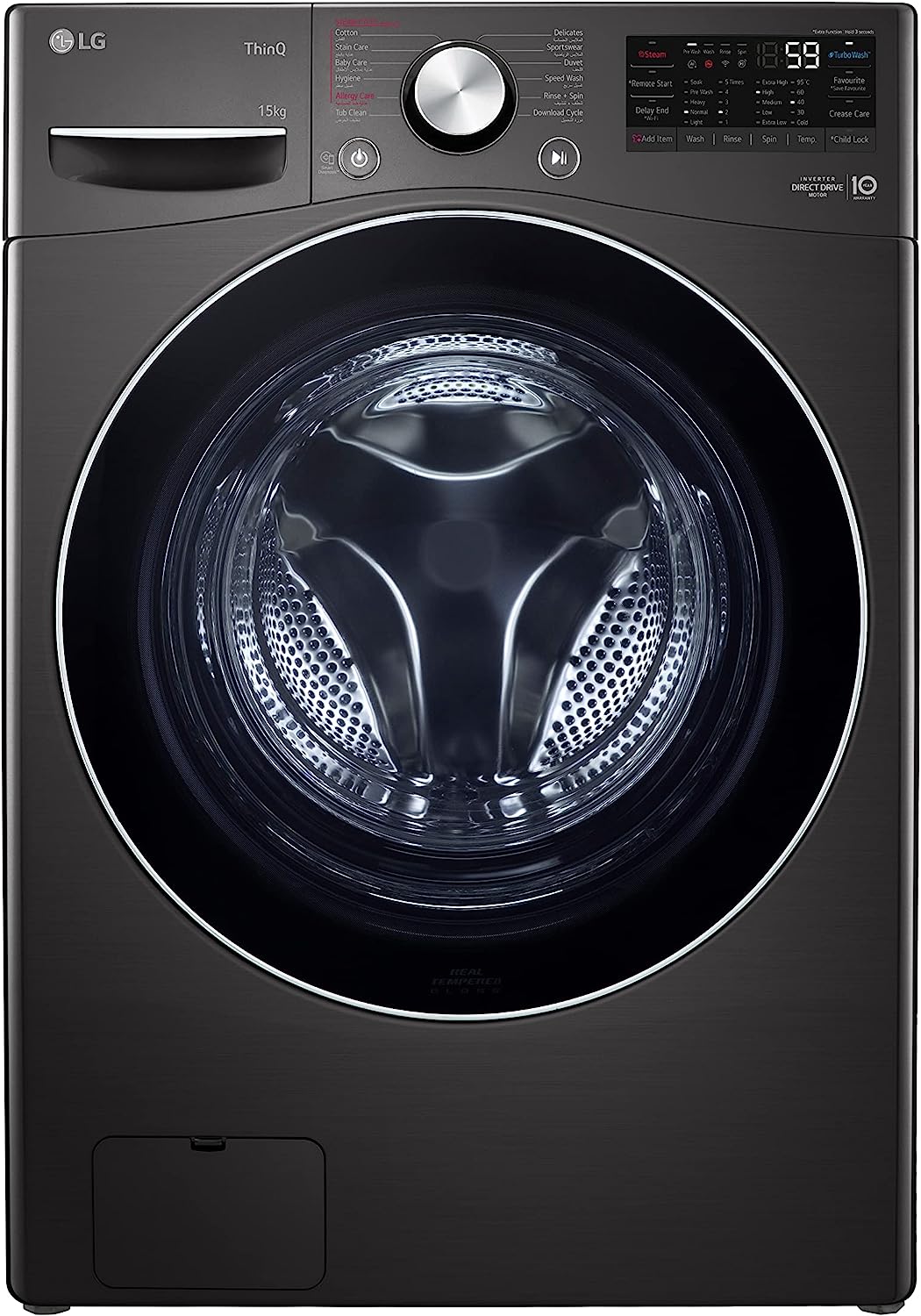 ال جي غسالة ملابس 15 كيلو 1100 لفة فولاذ انفرتر أسود F0L9DYP2E - الصورة 4