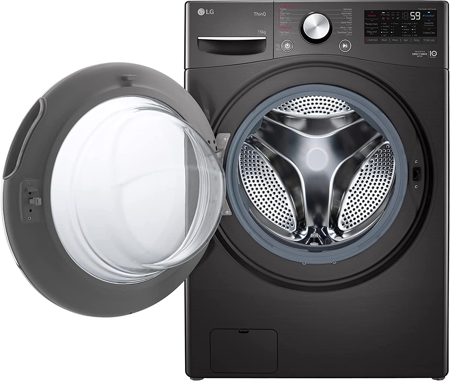 ال جي غسالة ملابس 15 كيلو 1100 لفة فولاذ انفرتر أسود F0L9DYP2E - الصورة 3