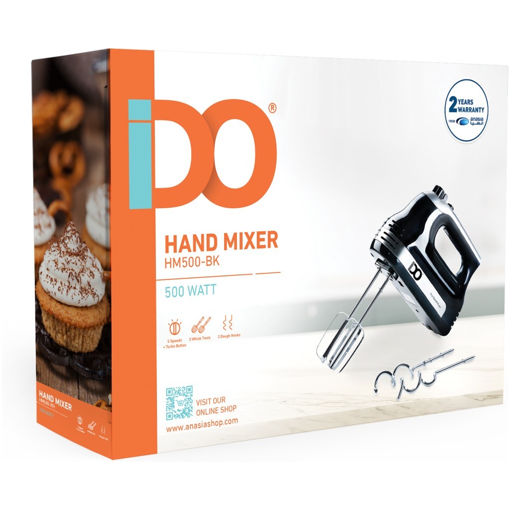 خلاط يدوي IDO، 500 واط، 5 سرعات، أسود - HM500-BK - الصورة 4