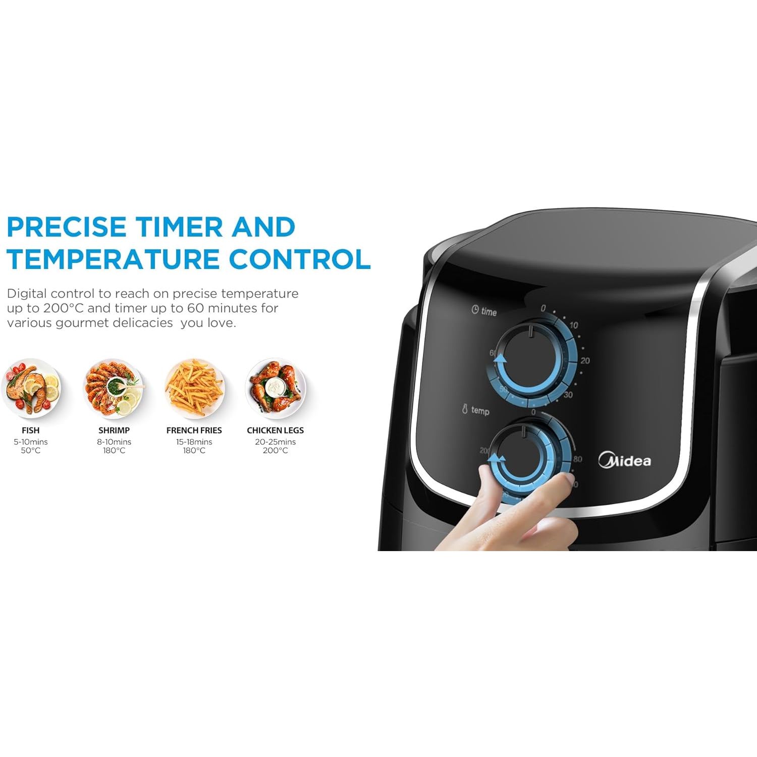 قلاية بدون زيت ميديا، 4 لتر، 1500 وات، اسود - MF-TN40D2 - الصورة 3