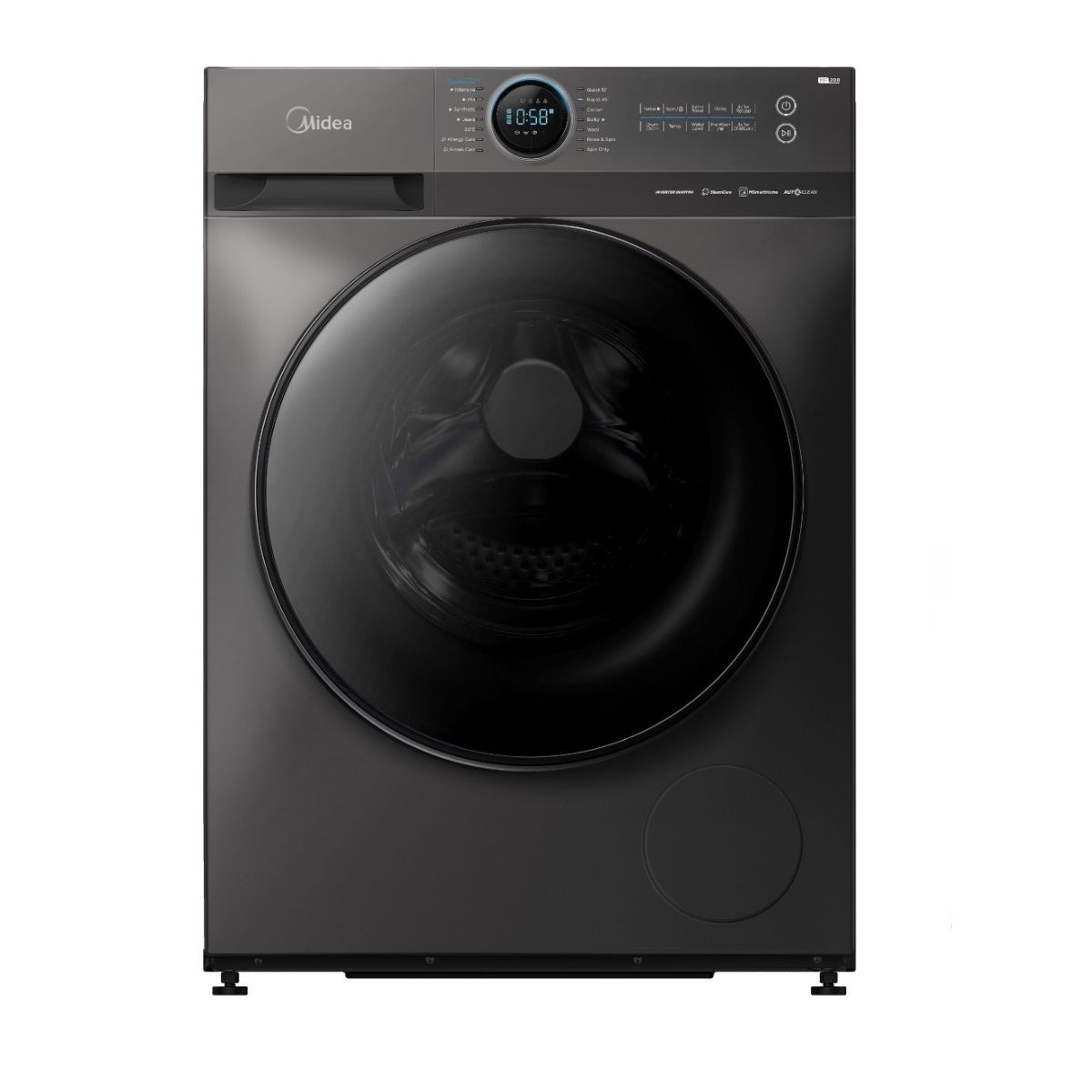 غسالة ملابس ميديا فول اوتوماتيك بتقنية الانفرتر، تحميل امامي، 9 كجم، فضي تيتانيوم - MF200W90B/TT