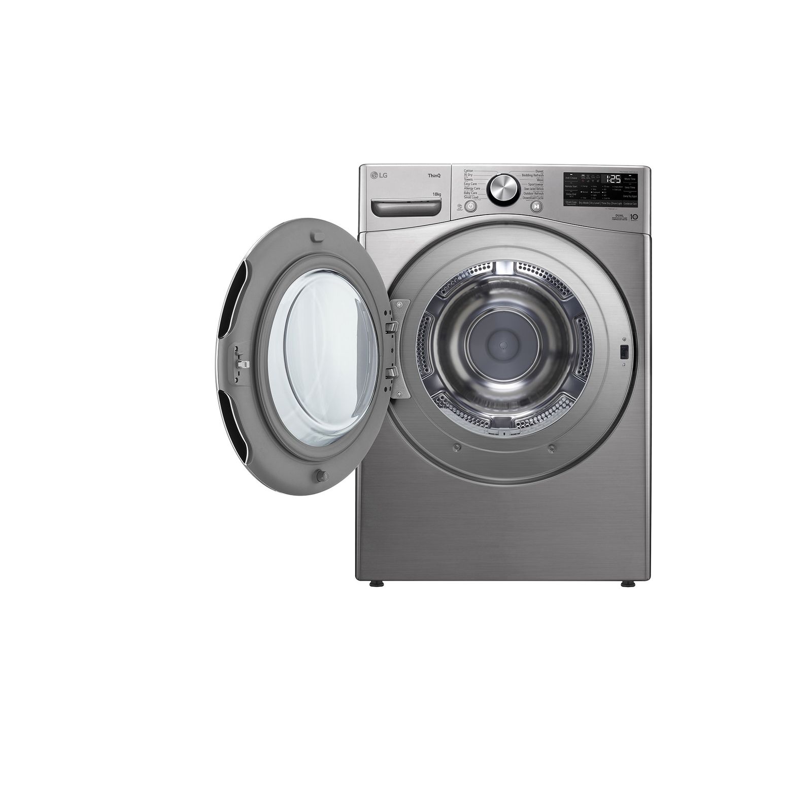 مجفف ملابس ال جي، تقنية ThinQ، انفرتر مزدوج، 18 كجم، فضي ستانلس - RH18U8EVCW - الصورة 2