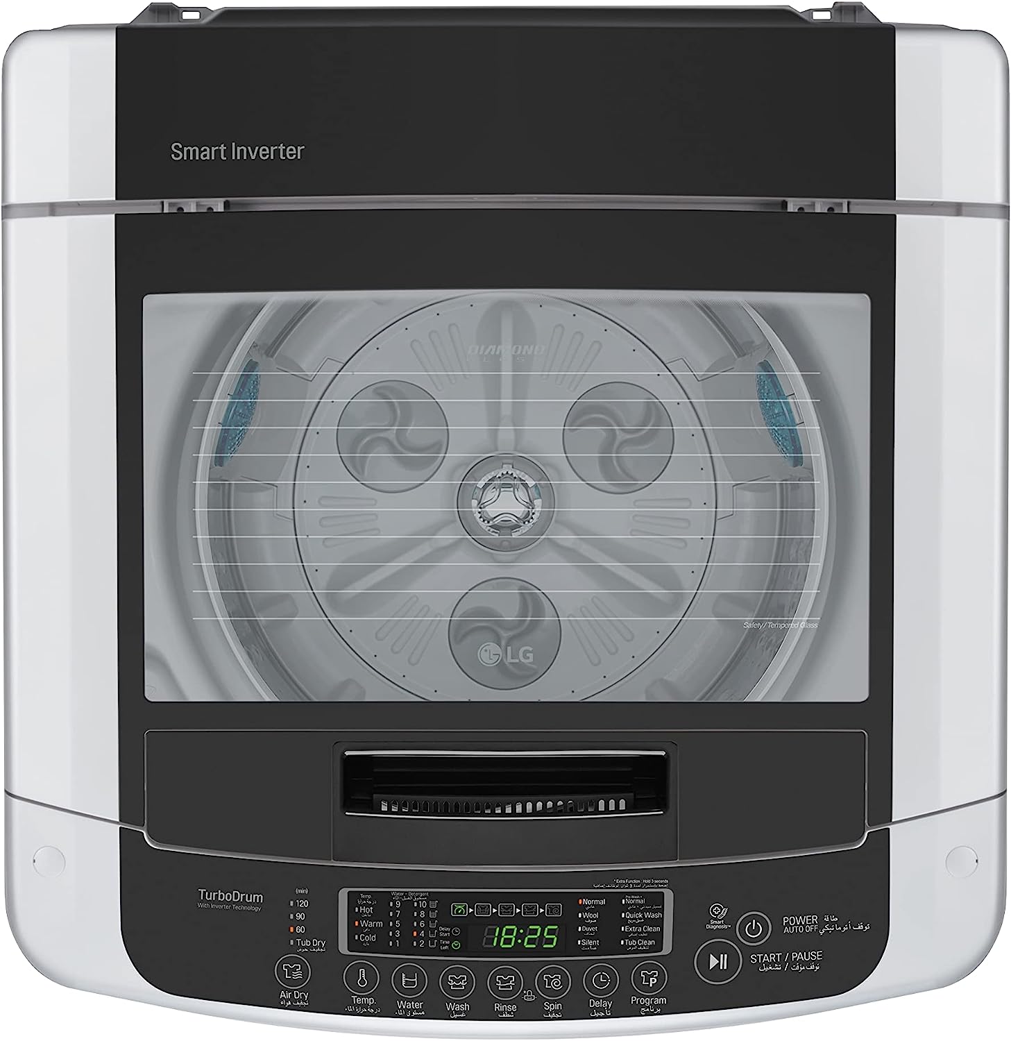 ال جي غسالة ملابس فوق اوتوماتيك ديجيتال بموتور انفرتر ، 13 كيلو ، فضي - T1365NEHGH - الصورة 3