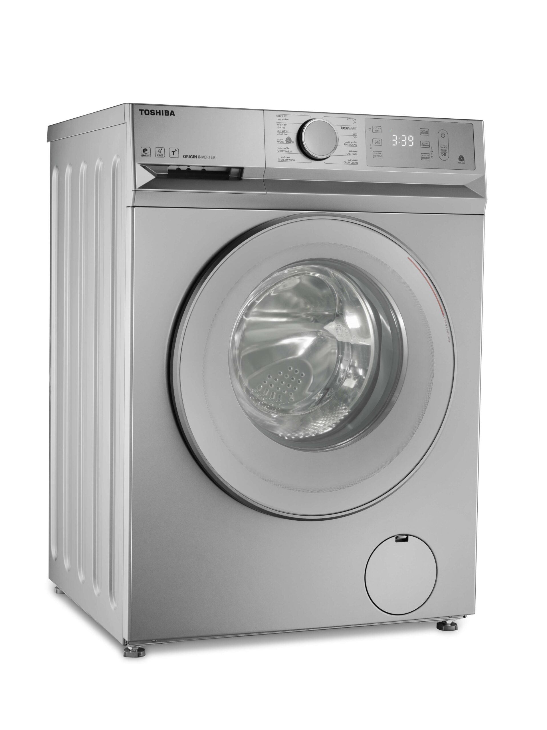 غسالة ملابس توشيبا فول اوتوماتيك بتقنية الانفرتر، تحميل امامي، 9 كجم، فضي - TW-BL100A4EG(SS) - الصورة 2
