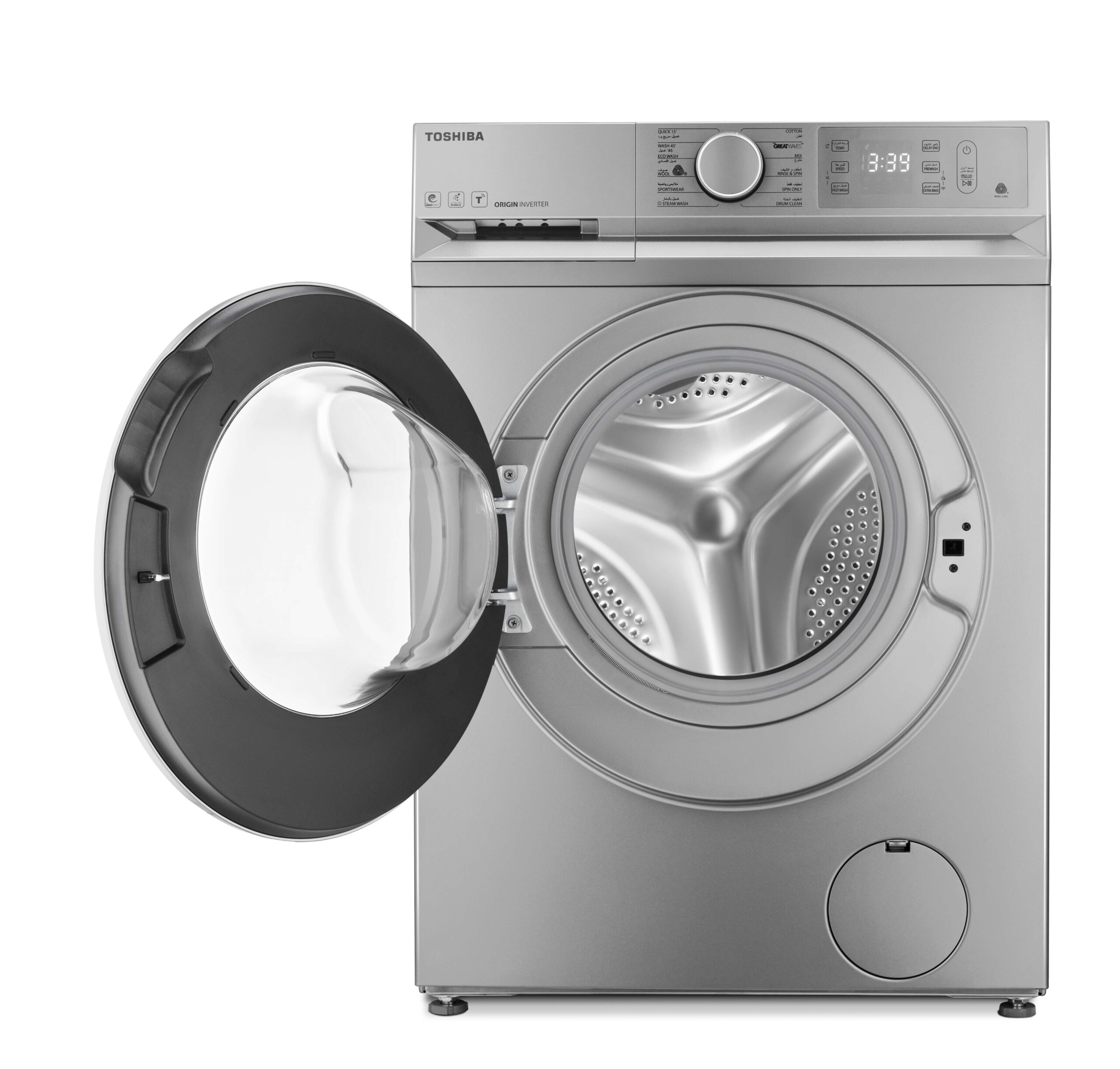 غسالة ملابس توشيبا فول اوتوماتيك بتقنية الانفرتر، تحميل امامي، 9 كجم، فضي - TW-BL100A4EG(SS) - الصورة 3