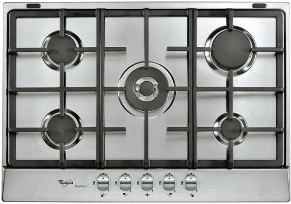 WHIRLPOOL BUILT-IN EXLIUM GAS HOB 75CM 5 BURNERS CAST IRON STAINLESS STEEL AKR 348/IXL