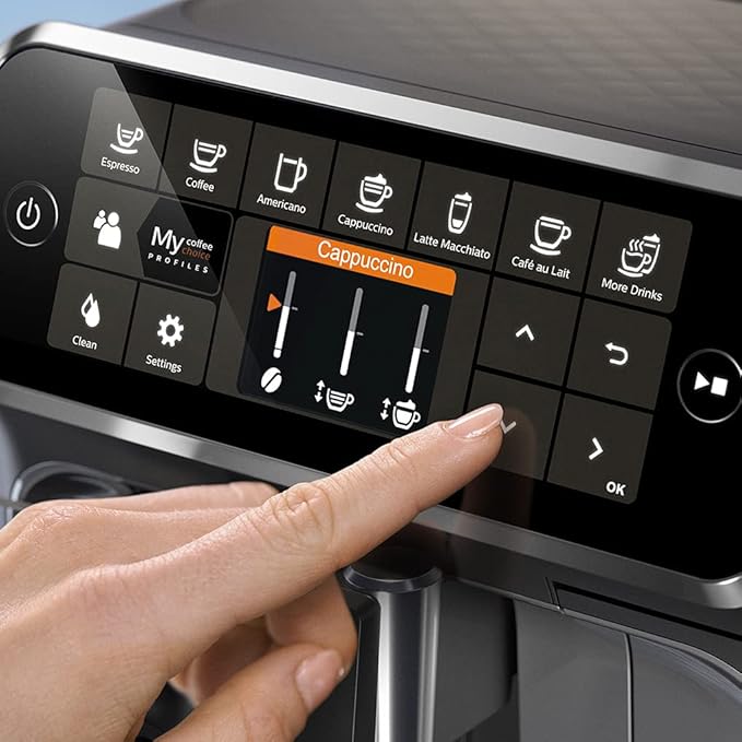 ماكينة تحضير اسبريسو فيليبس الأوتوماتيكية بالكامل فيليبس، 8 إعدادات قهوة متخصصة، نظام لبن لاتيه جو - شاشة رقمية بديهية لسهولة اختيار القهوة، سلسلة 4300، موديل EP4346/70، بلاستيك، أسود - الصورة 5