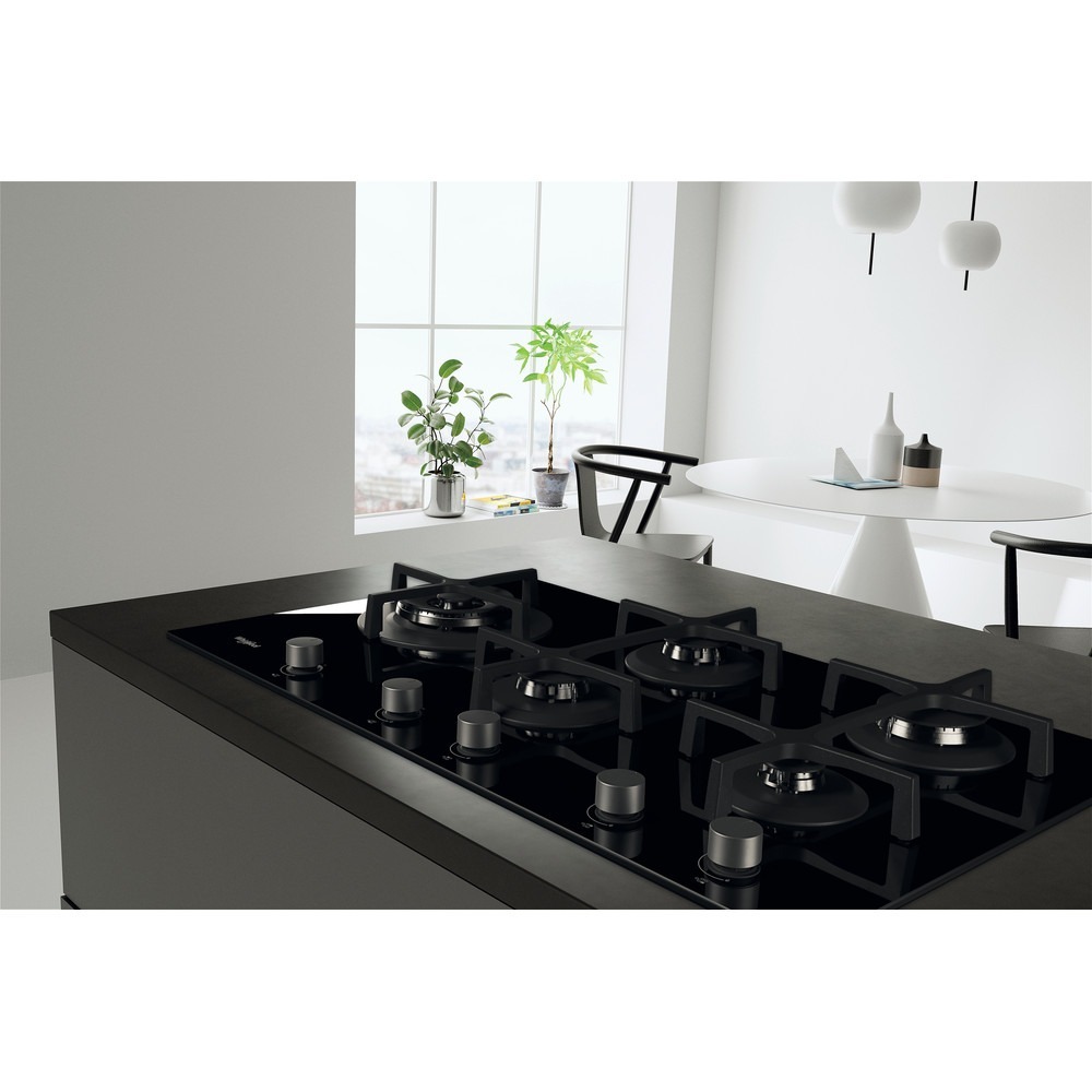 WHIRLPOOL BUILT-IN GAS HOB 90CM 5 BURNERS GLASS BLACK GOW 9523 NB - Image 4