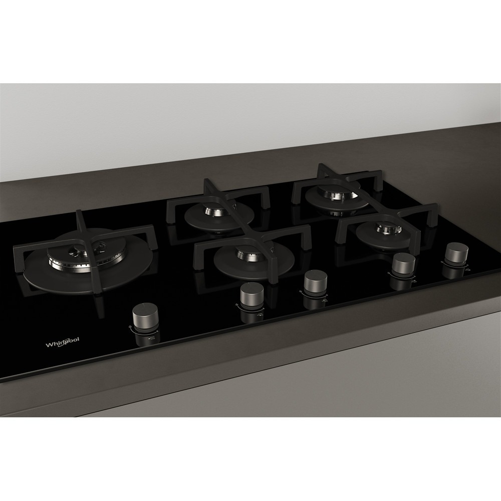 WHIRLPOOL BUILT-IN GAS HOB 90CM 5 BURNERS GLASS BLACK GOW 9523 NB - Image 5