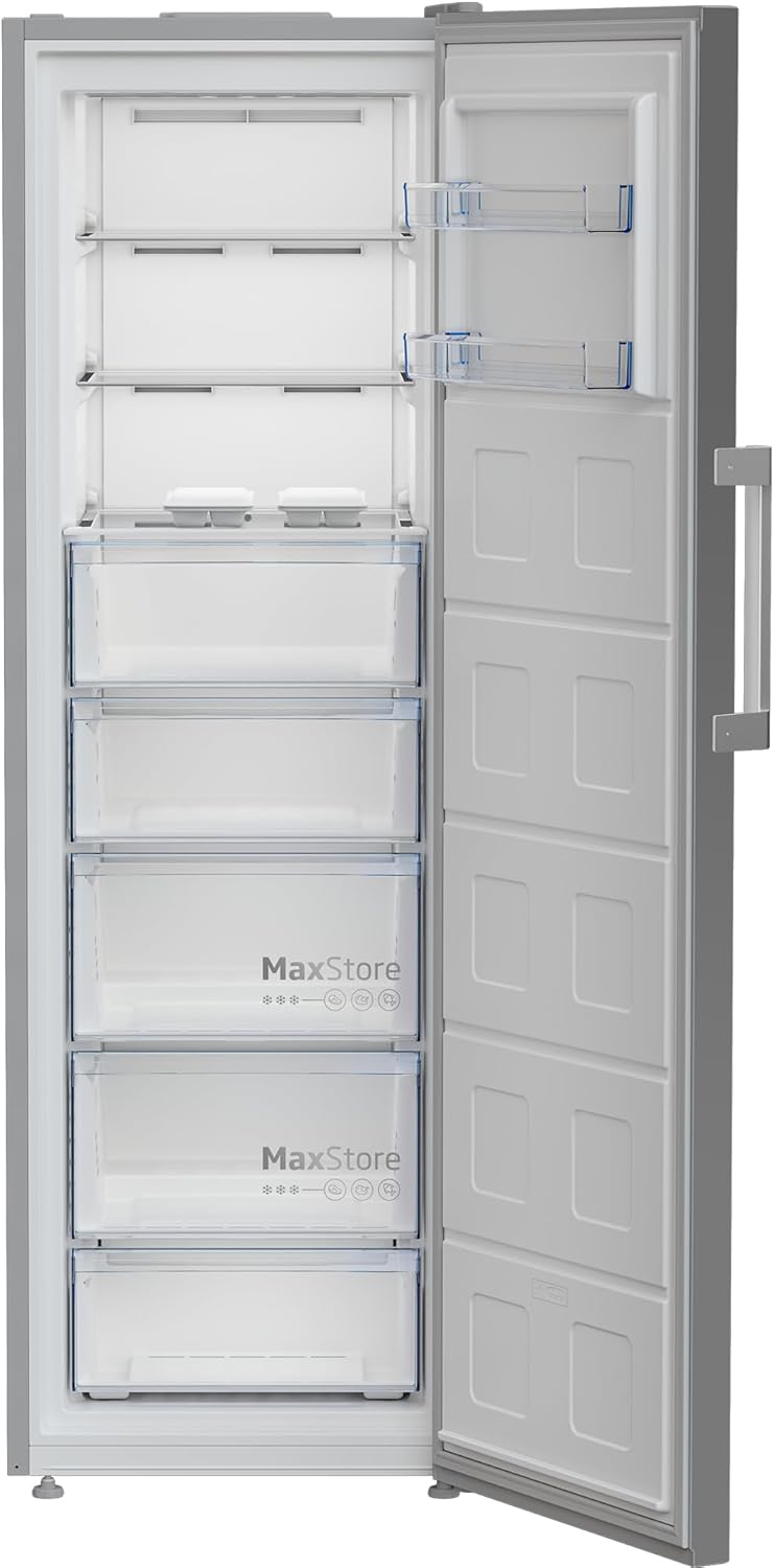 Beko Upright Freezer, 8 Drawers, 286L No-Frost, 186.5 cm Height, Silver, Glass Shelves, Reversible Door - B3RFNE314ZXPE1 - Image 4