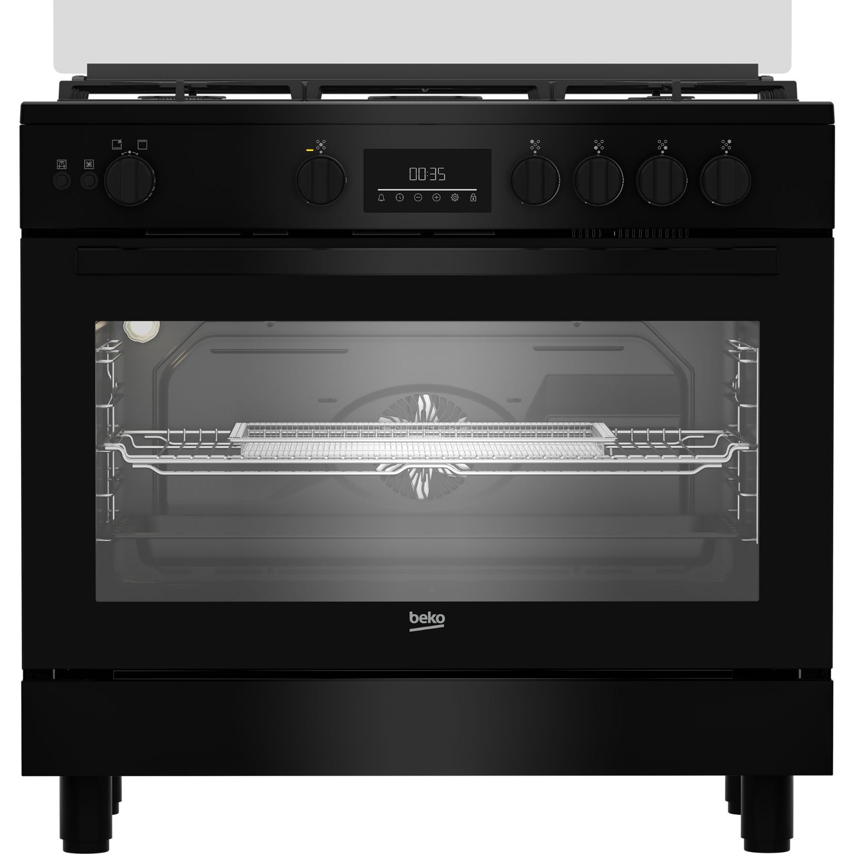 بوتاجاز غاز بيكو ٥ شعلات بشاشة رقمية - ٩٠ سم، أسود، BGGR 11225 GB