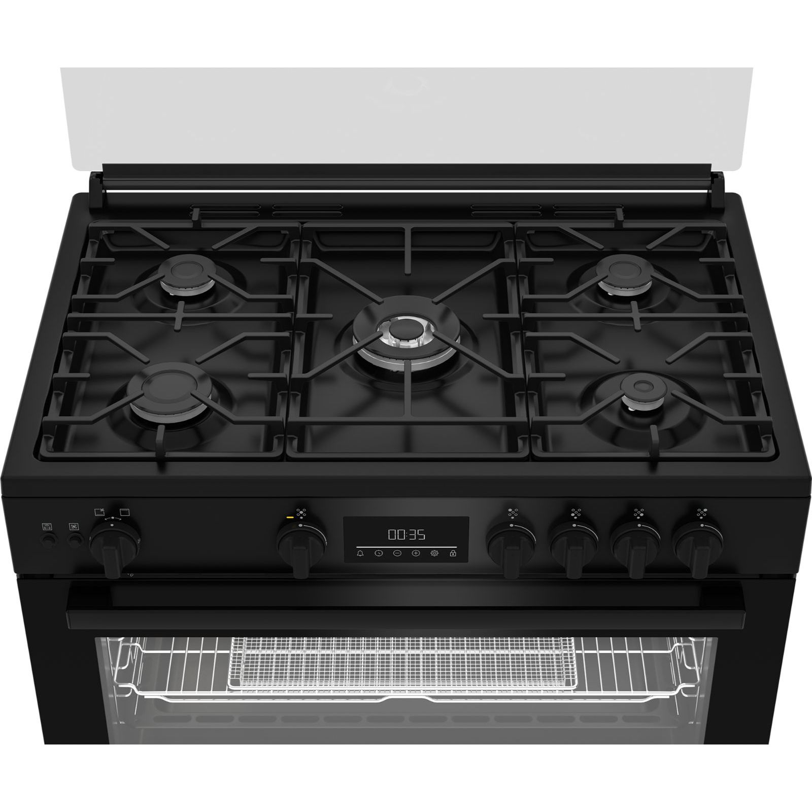 بوتاجاز غاز بيكو ٥ شعلات بشاشة رقمية - ٩٠ سم، أسود، BGGR 11225 GB - الصورة 2