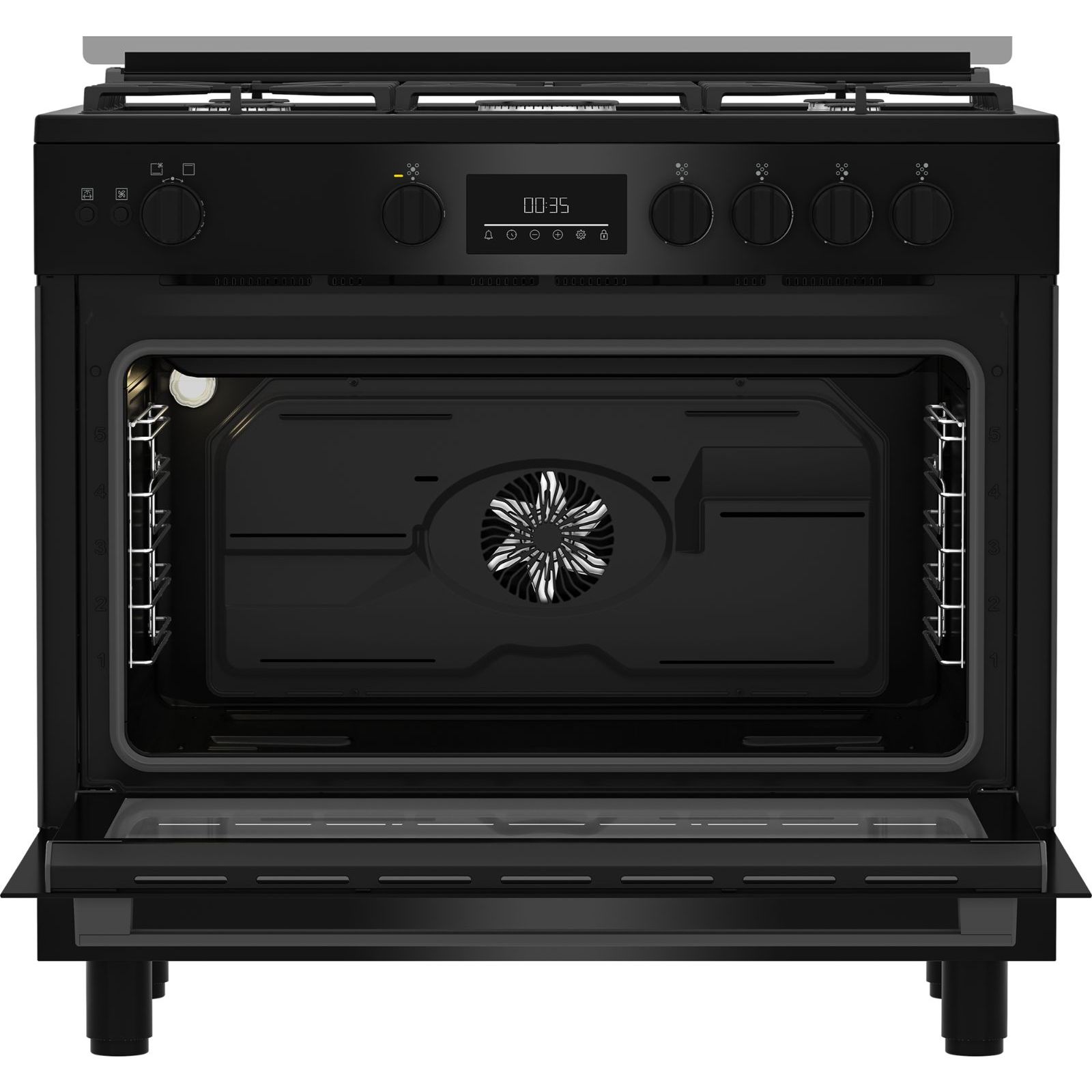 بوتاجاز غاز بيكو ٥ شعلات بشاشة رقمية - ٩٠ سم، أسود، BGGR 11225 GB - الصورة 4