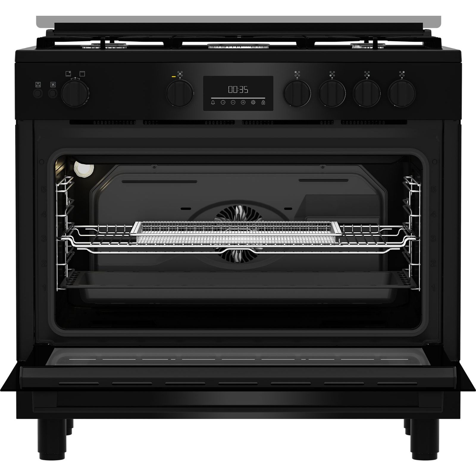 بوتاجاز غاز بيكو ٥ شعلات بشاشة رقمية - ٩٠ سم، أسود، BGGR 11225 GB - الصورة 5