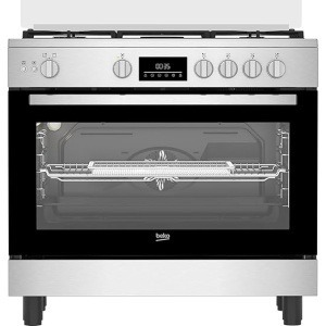 بوتاجاز بيكو ٢×١ قائم بذاته - وظيفة القلي الهوائي - ٩٠ سم - حوامل من حديد الزهر - ٥ شعلات - مراوح تبريد وطهي - شاشة رقمية LED - فرن كبير - ستانلس ستيل - BGGR 11225 GXA