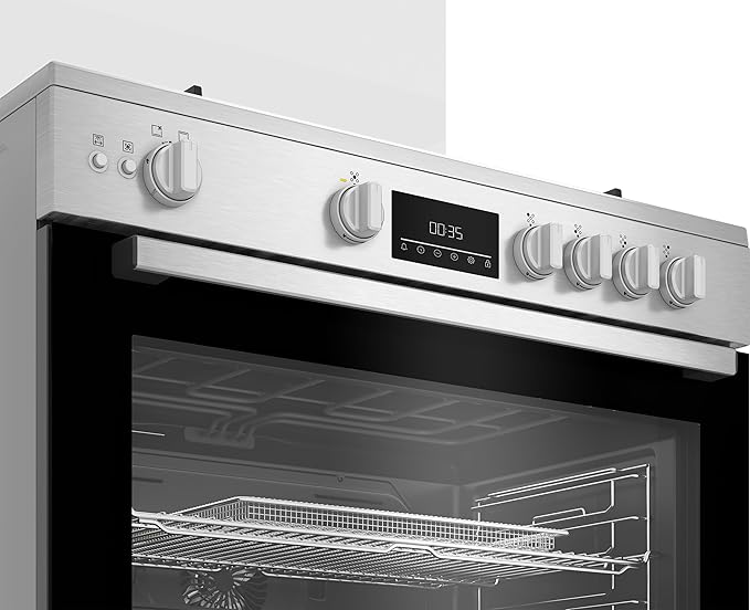 Beko 2x1 Free-Standing Stove - Air Fryer Function - 90 cm - Cast Iron Holders - 5 Burners - Cooling and Cooking Fans - LED Digital Display - Large Oven - Stainless Steel - BGGR 11225 GXA - Image 3