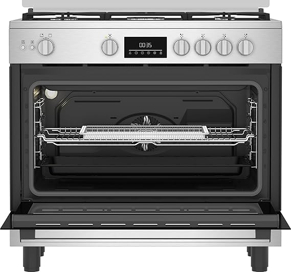 Beko 2x1 Free-Standing Stove - Air Fryer Function - 90 cm - Cast Iron Holders - 5 Burners - Cooling and Cooking Fans - LED Digital Display - Large Oven - Stainless Steel - BGGR 11225 GXA - Image 5