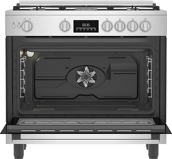 Beko 2x1 Free-Standing Stove - Air Fryer Function - 90 cm - Cast Iron Holders - 5 Burners - Cooling and Cooking Fans - LED Digital Display - Large Oven - Stainless Steel - BGGR 11225 GXA - Image 6