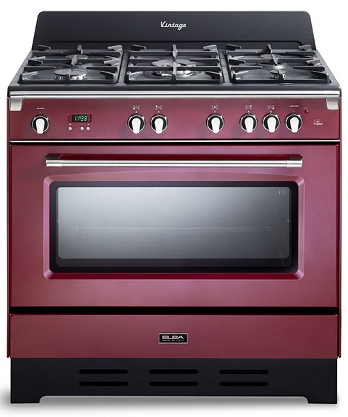 بوتجاز غاز إلبا، 5 شعلات، حديد زهر، مع مروحة، 90 سم، - أحمر - 9DVAR888ICK