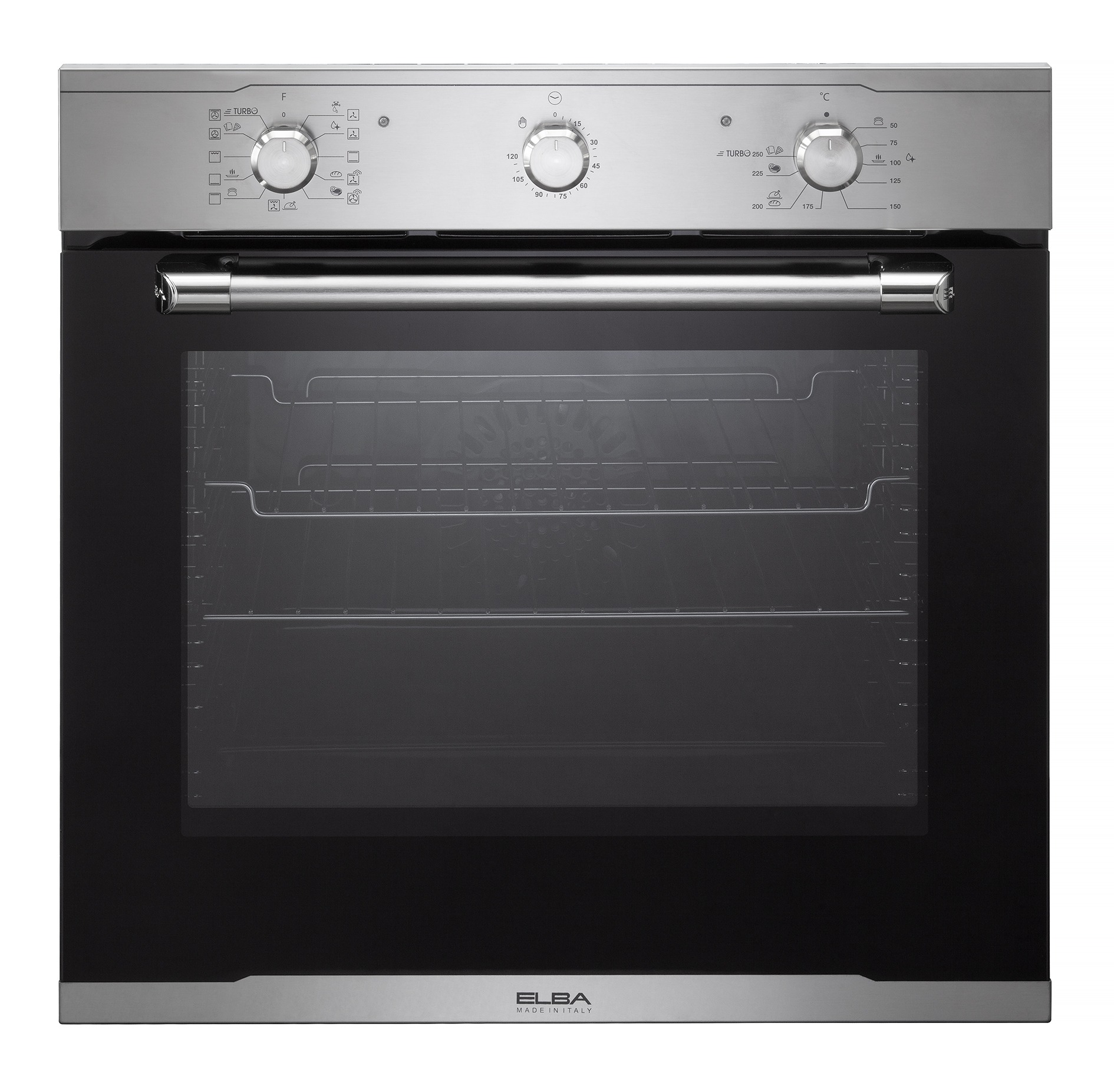 فرن إلبا الكهربائي متعدد الوظائف، ٦٠ سم، ستانلس ستيل، سعة ٧٤ لترًا صافيًا، تجويف مع رفوف جانبية، ١٧ وظيفة - E59XL TURBO