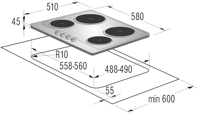 مسطح كهربائى جرونيا من الفولاذ المقاوم للصدأ مع 4 شعلات، 58 سم - استيل -E6N1AX - الصورة 2