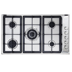 Elba Builtin Gas Hob 90 cm stainless steel, 5 burners, side control knobs, cast iron pan support.
