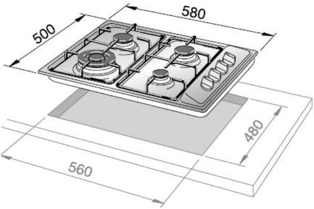 مسطح غاز البا بيلت ان، 60 سم، 4 شعلات، ستانلس ستيل، إيطاليا - ES65-450XD - الصورة 2