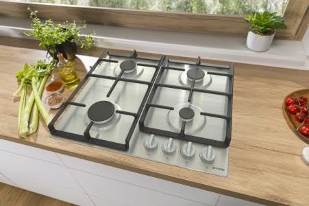 مسطح غاز جورنيا بيلت ان ، 60 سم، 4 شعلات، مقابض أمامية، إشعال ذاتي، شبكة من الحديد الزهر، ستانلس ستيل - G641EX - الصورة 4