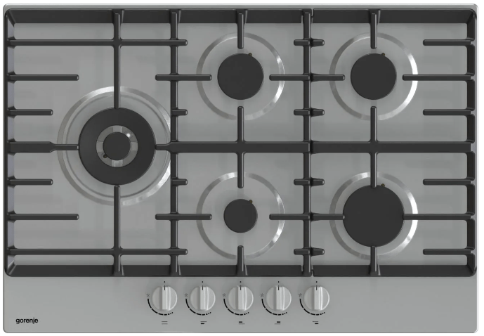 مسطح غاز جرونيا ، ٧٥ سم، ستانلس ستيل، ٥ شعلات، تحكم أمامي، شعلات عالية الجودة، إشعال بيد واحدة، موقد ووك، أمان كامل - Gw751x