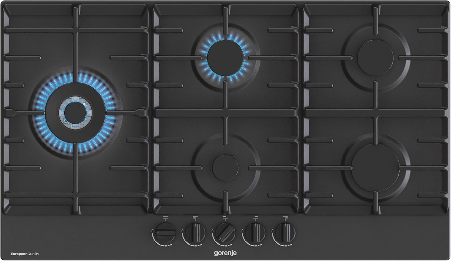 Gorenje , 90 cm Built In Gas Hob, 5 Gas Burners, Cast Iron Pan Support, One Hand Ignition, Balck,Gw951Mb