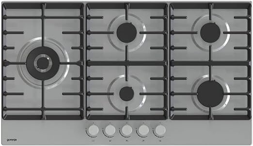 مسطح جرونيا غاز 90 سم، 5 شعلات - دعامات مقلاة من الفولاذ المقاوم للصدأ وحديد الزهر - GW951X